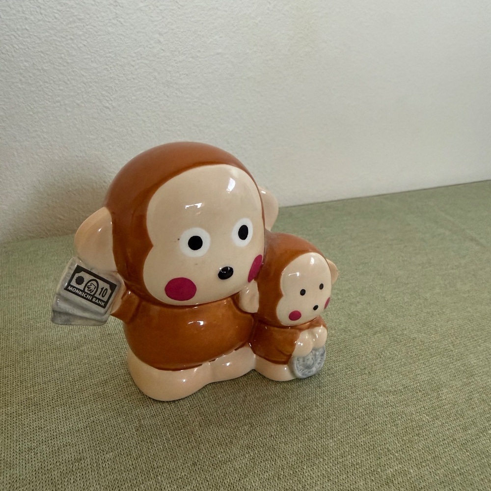 Vintage 1990s Sanrio Monkichi and Baby Ceramic Piggy Bank - Picture 2 of 8